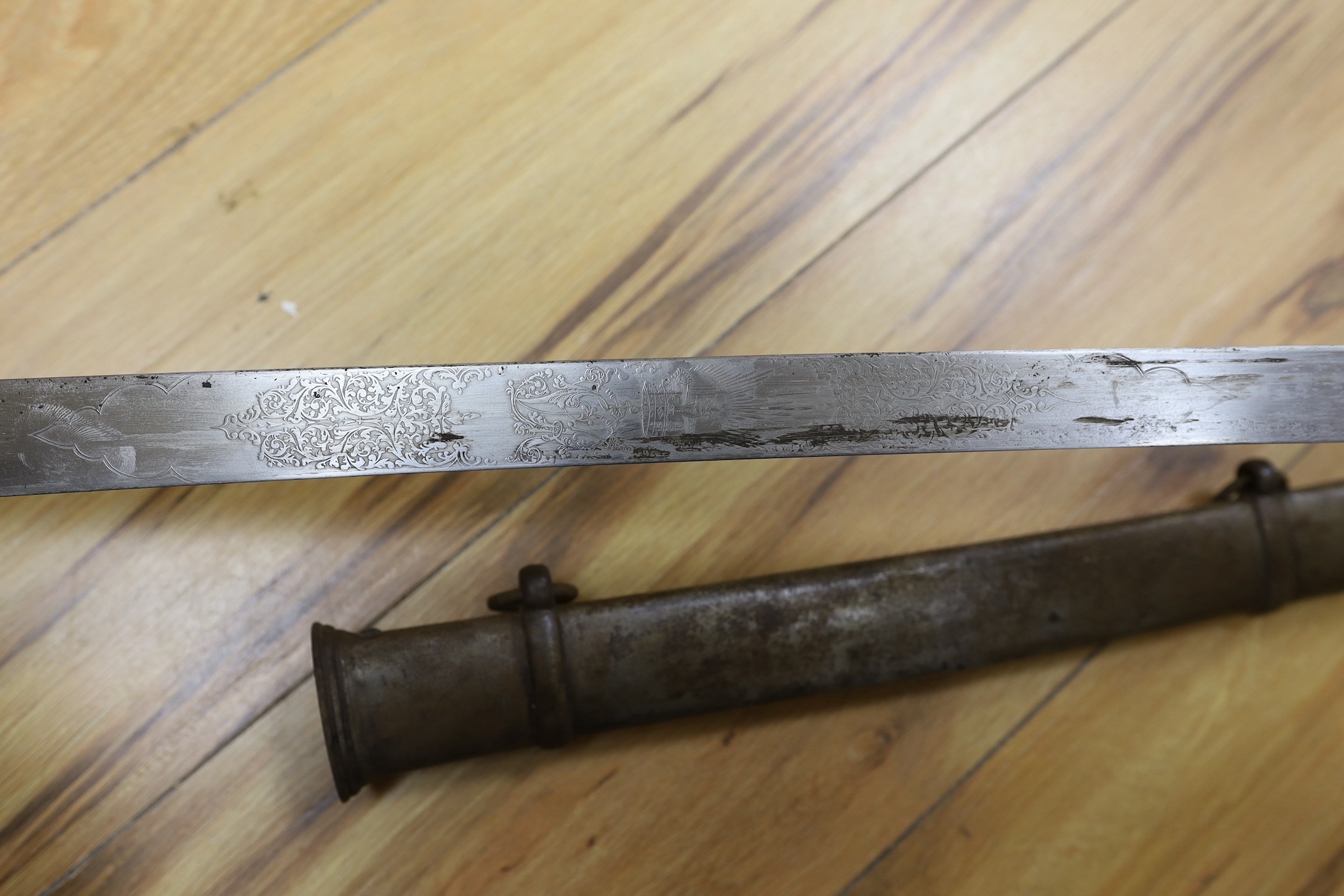 An 1821 light cavalry sabre by Andrews, 107 cms long.